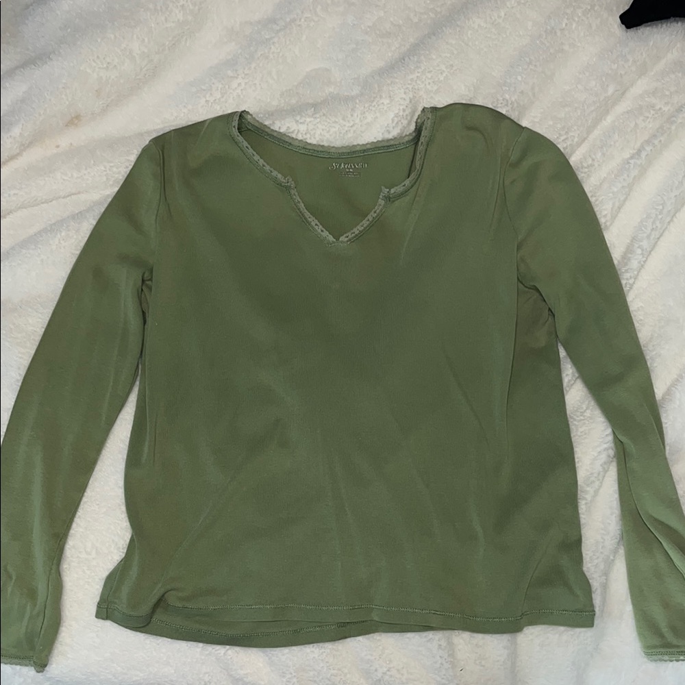 St. John's Bay Green Fitted Long Sleeve Blouse
